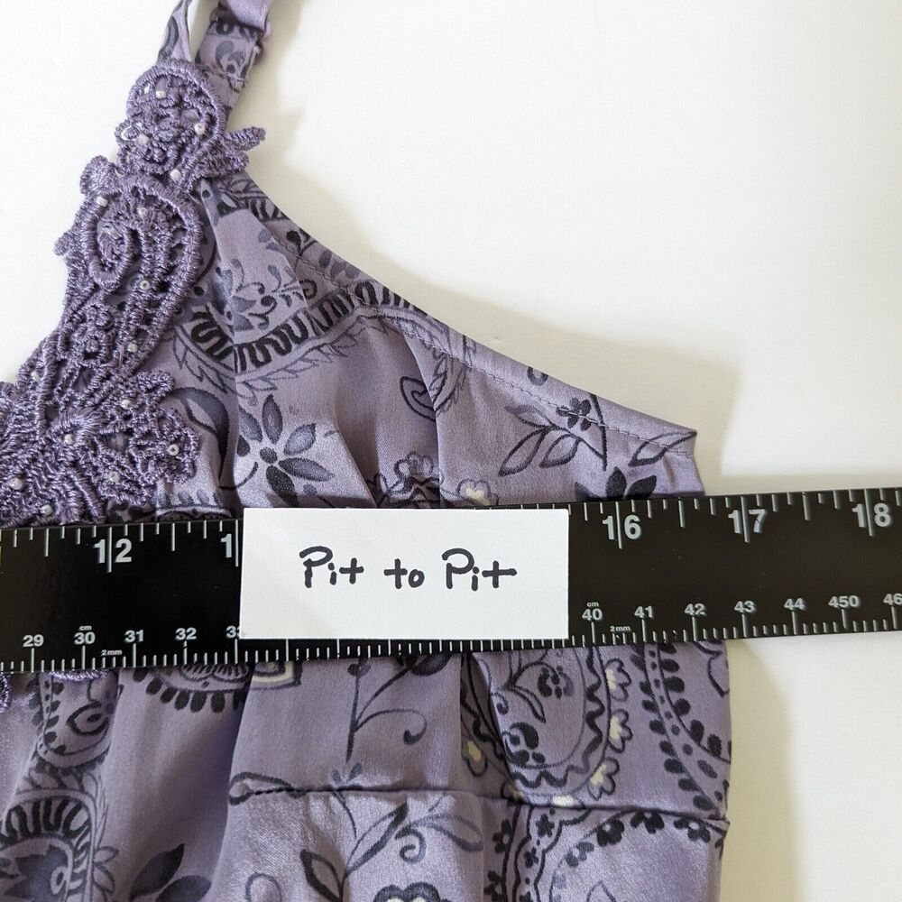Apt. 9 Purple Paisley Silk Blend Camisole Lace Crochet Bead Trim Size L Romantic - Picture 8 of 9